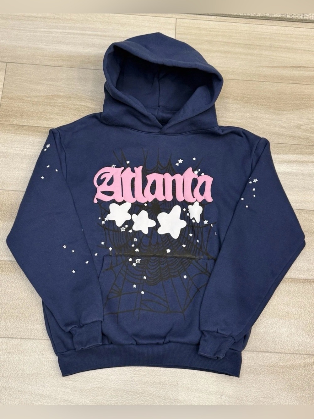 Sp5der Worldwide Atlanta Spider Hoodie Navy Blue Men's Size M Heavy Puff Print